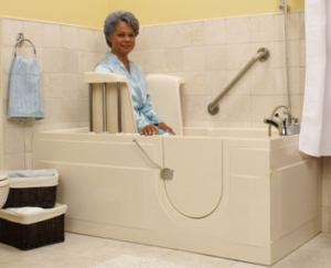 women in accessible bathtub