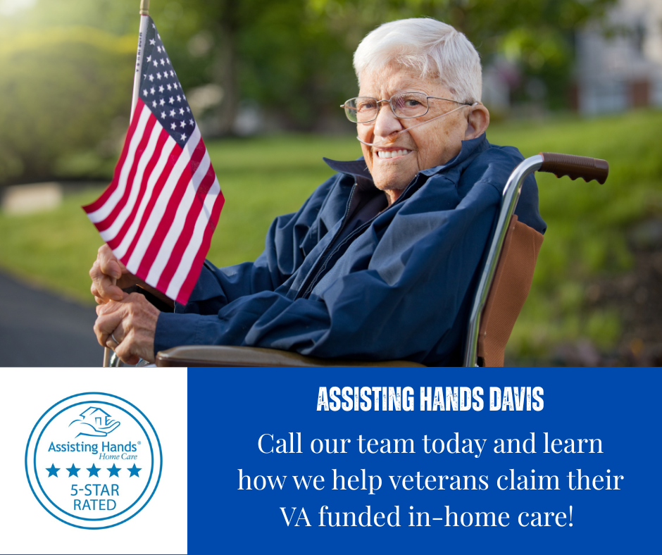 veteran home care Utah senior holding American flag Assisting Hands Davis County