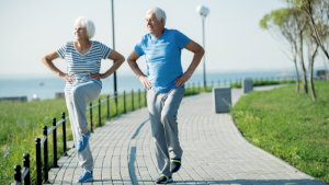 elderly doing the walking heel to toe exercises