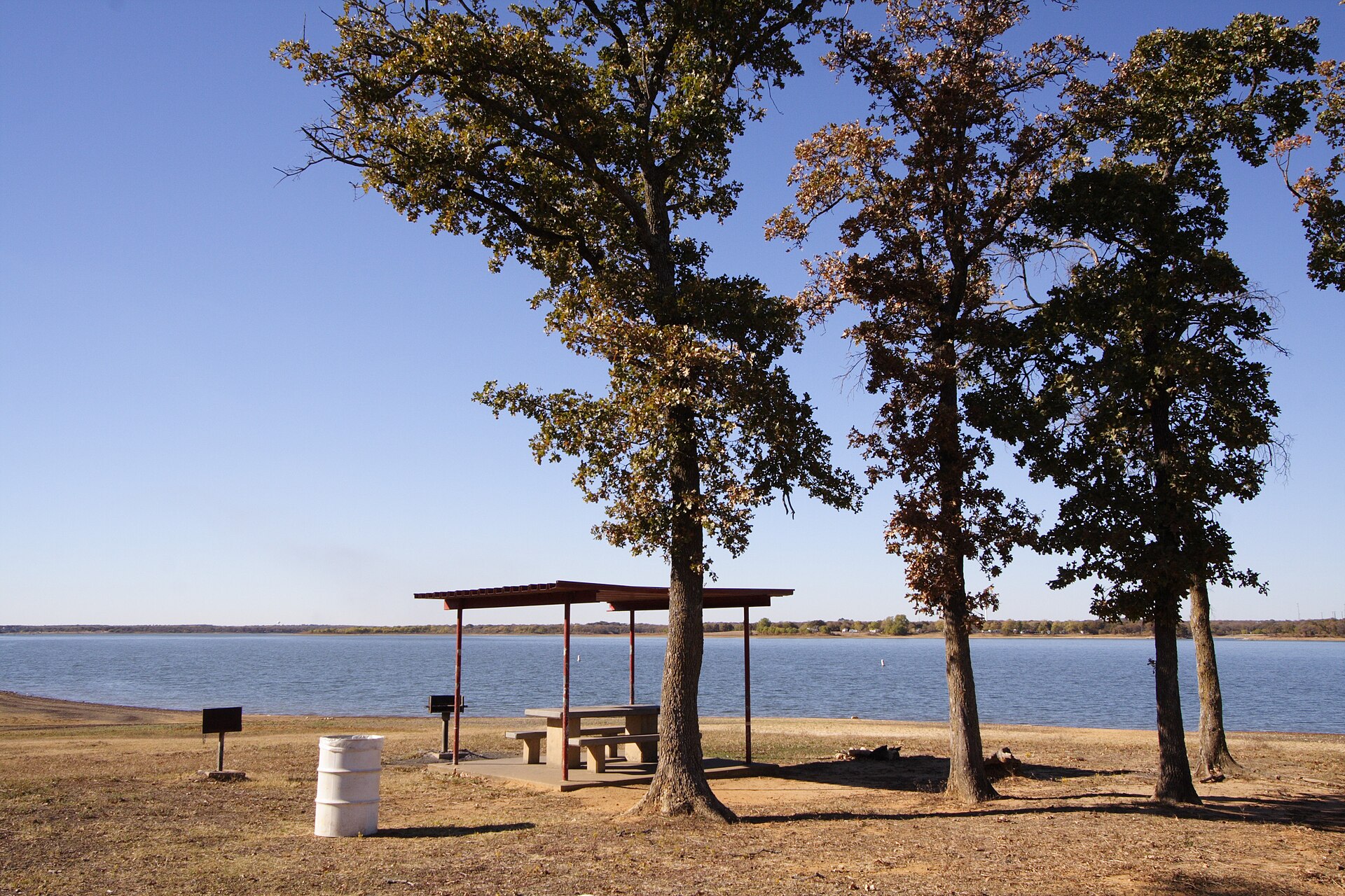 Lewisville Lake shoreline, which borders Highland Village, Texas
