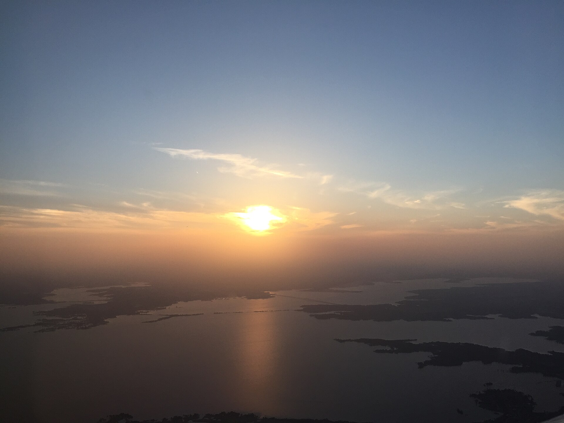 Sunset over Lewisville Lake, which borders The Colony, Texas