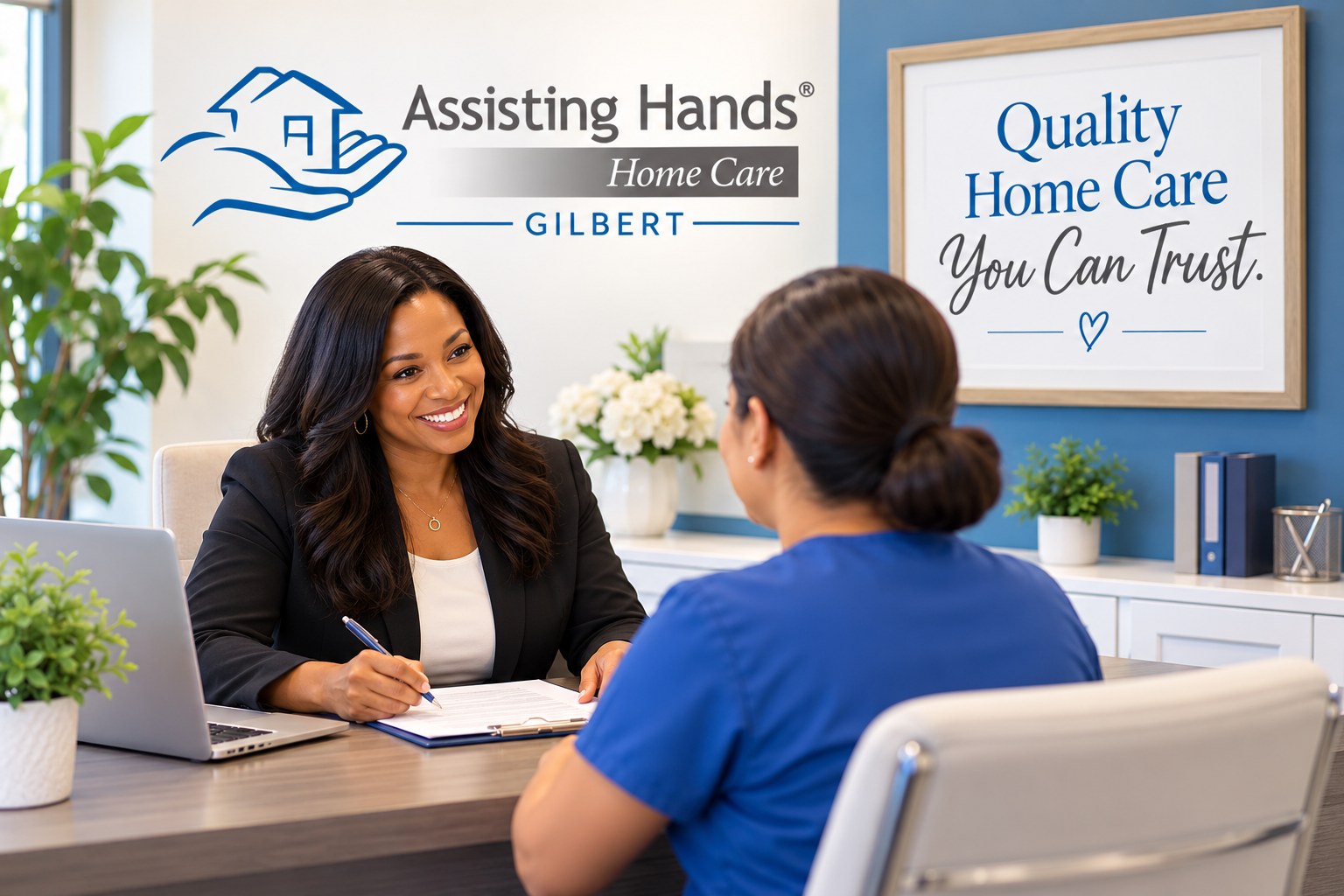 Care coordinator interviewing a caregiver candidate