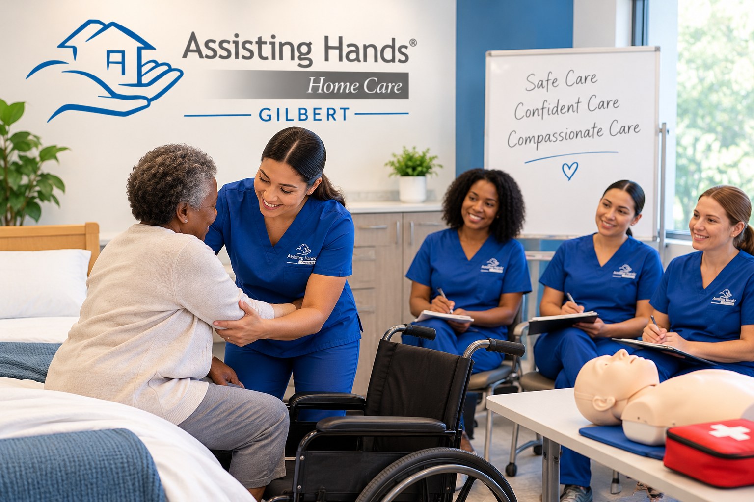 Caregivers completing hands-on safety training
