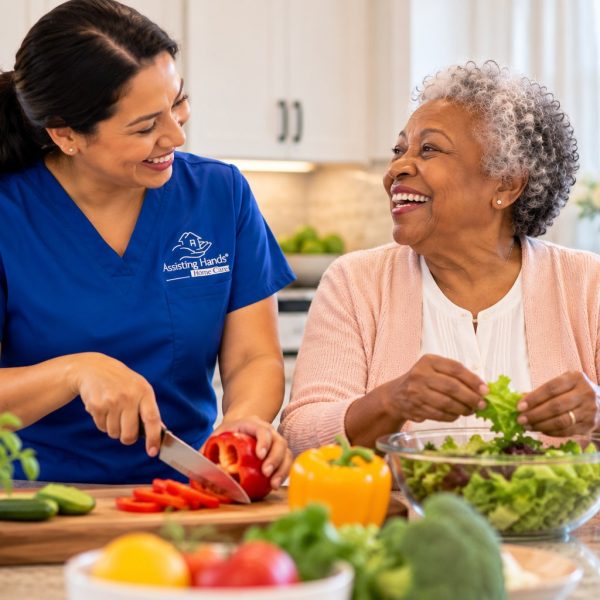 Caregiver preparing a meal with a client