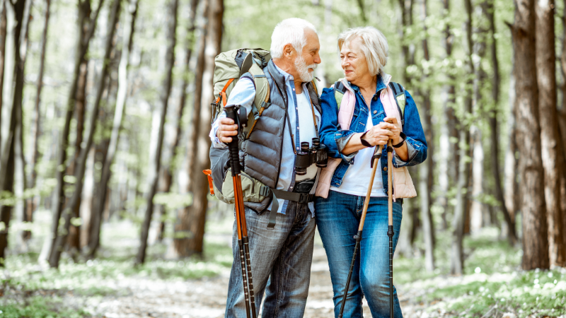 Seniors hiking outdoors