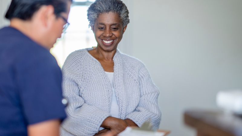 Senior woman meeting with a geriatric care manager