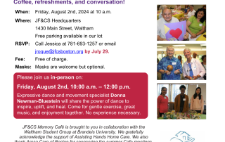 JF&CS Memory Cafe invitation for August, 2024