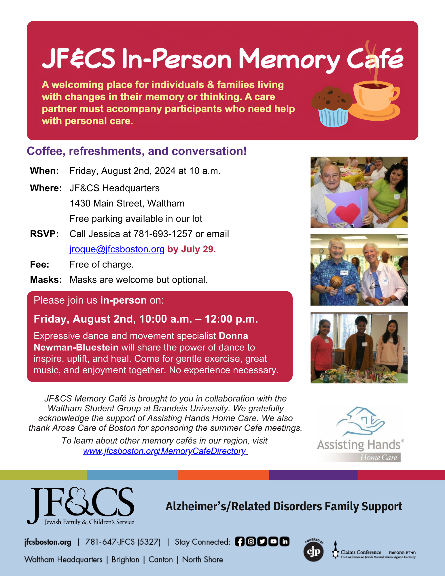 JF&CS Memory Cafe invitation for August, 2024