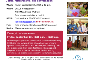JF&CS Memory Cafe invitation for Sep 6, 2024