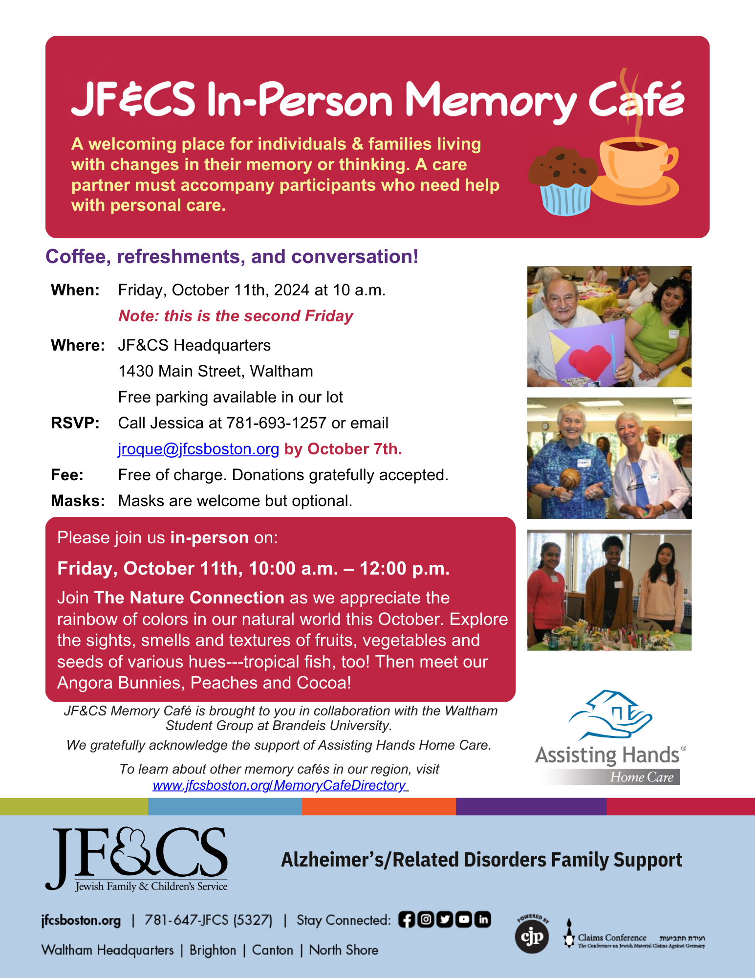 JF&CS Memory Cafe invitation for Oct, 2024