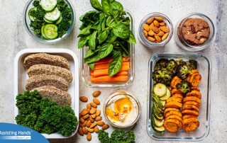 An array of appetizing and nutritious foods represents the good meals that professional caregivers can provide.