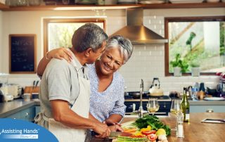 An older couple prepares healthy food together representing National Nutrition Month.