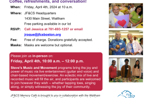 JF&CS Memory Cafe invitation for April, 2025.