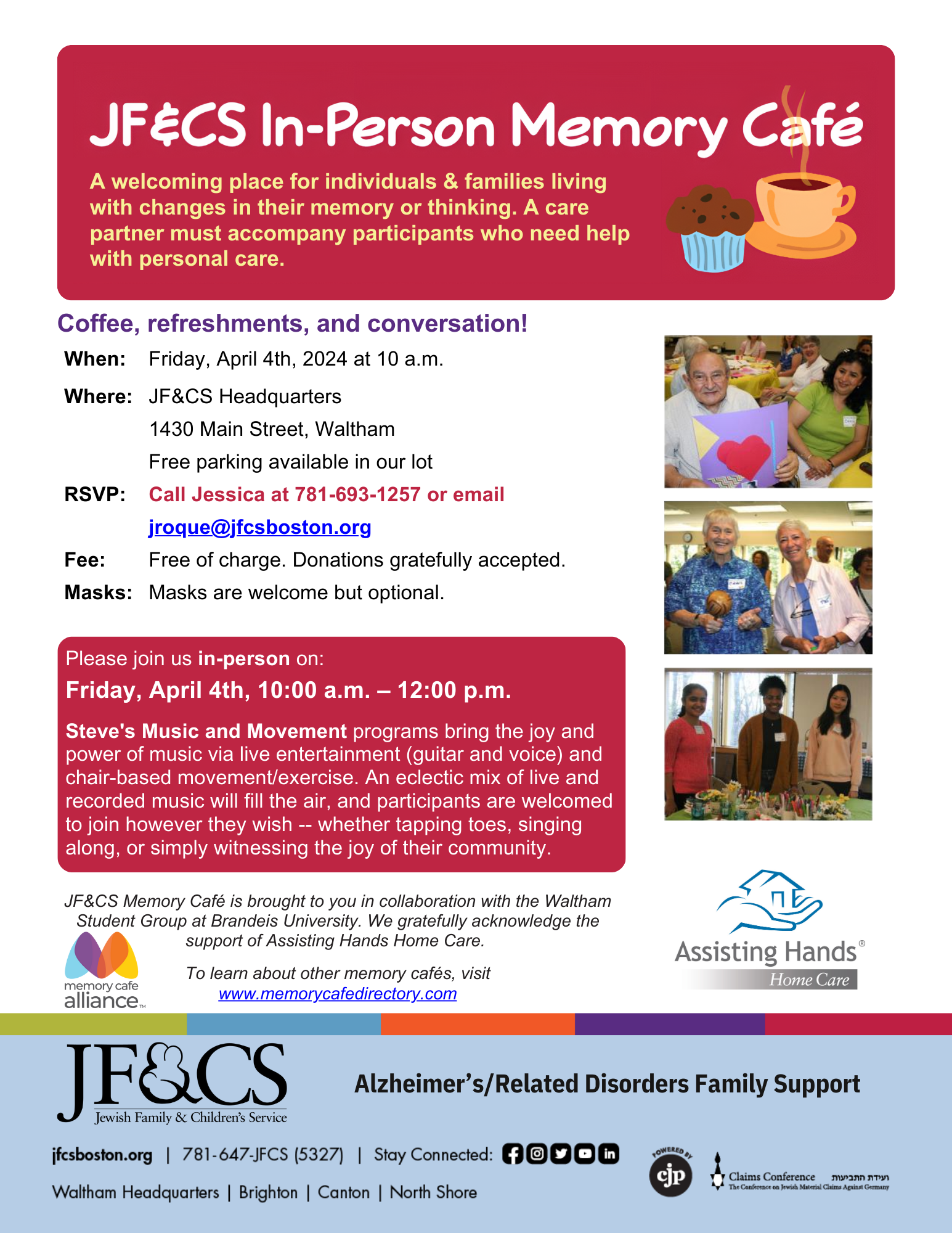 JF&CS Memory Cafe invitation for April, 2025.