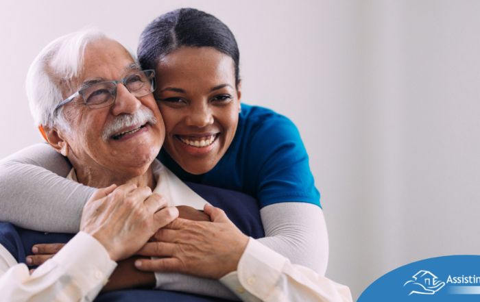 a graphic showing What a Week of Elder Care at Home Really Looks Like with a smiling caregiver and client