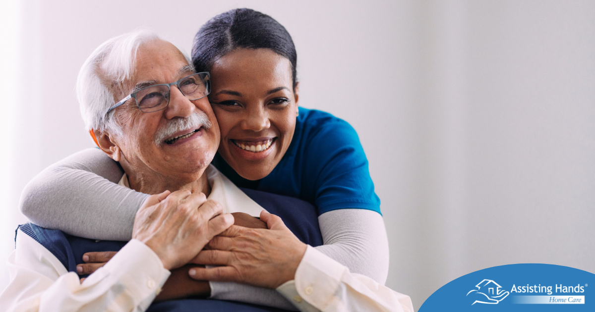 a graphic showing What a Week of Elder Care at Home Really Looks Like with a smiling caregiver and client