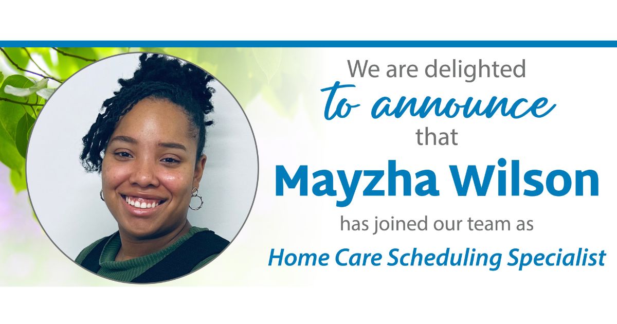 Announcement graphic welcoming a new home care scheduling specialist to the team