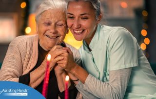 Senior woman and caregiver having a moment