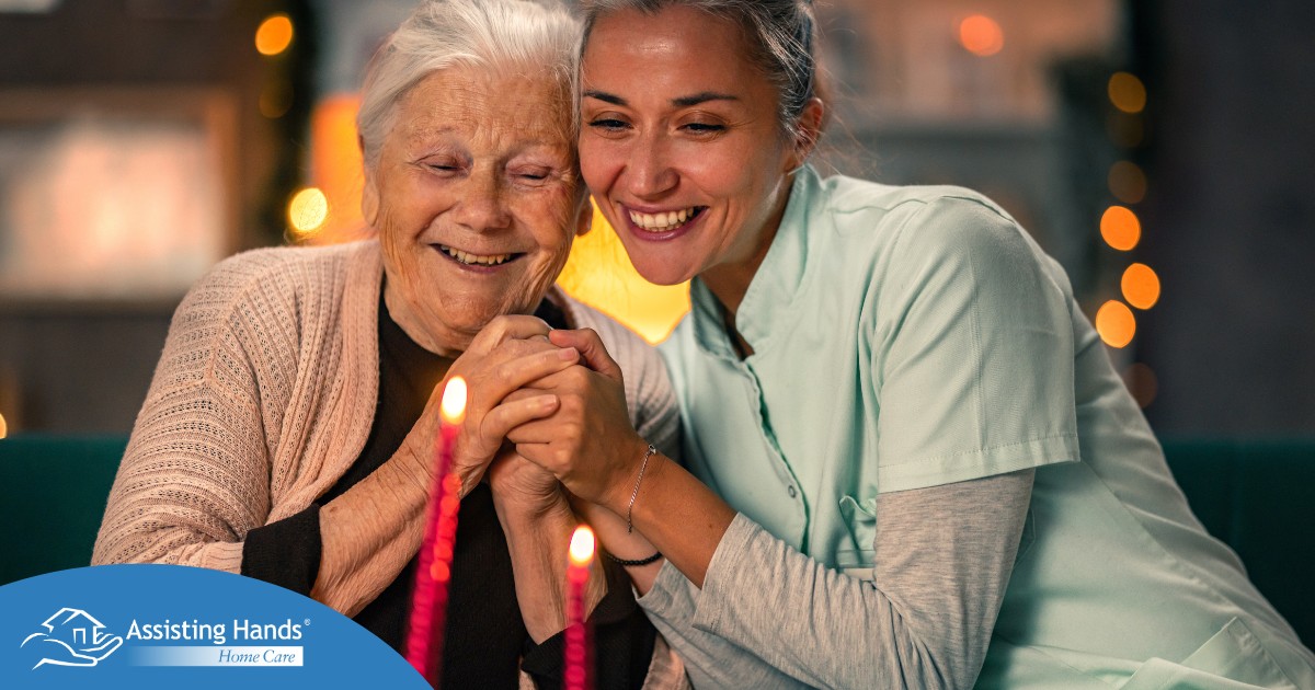 Senior woman and caregiver having a moment