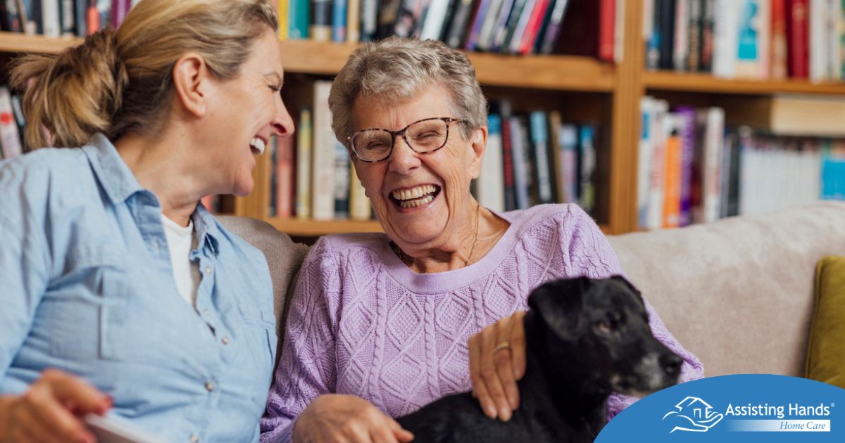 Through dementia care at home, a caregiver provides support to a senior.
