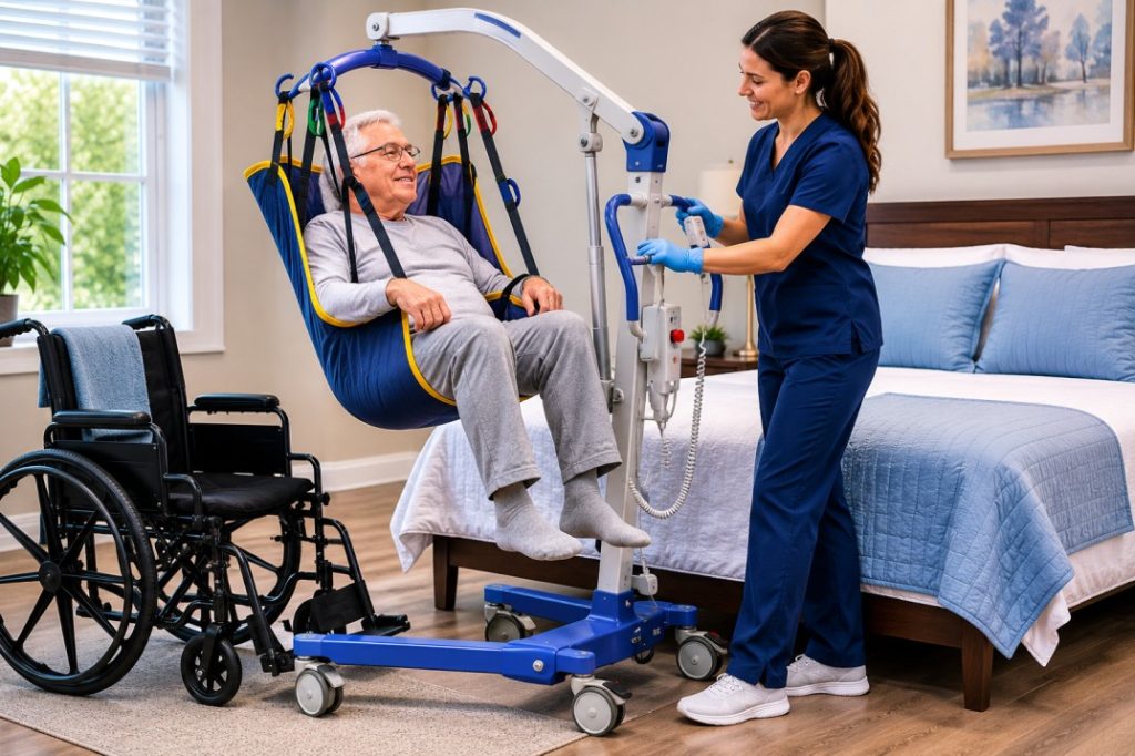 Assisting with care in a bright room