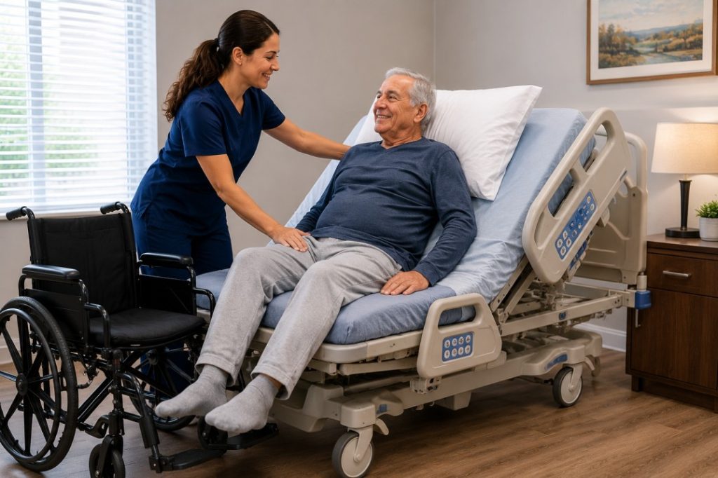 Caregiving in a peaceful hospital room