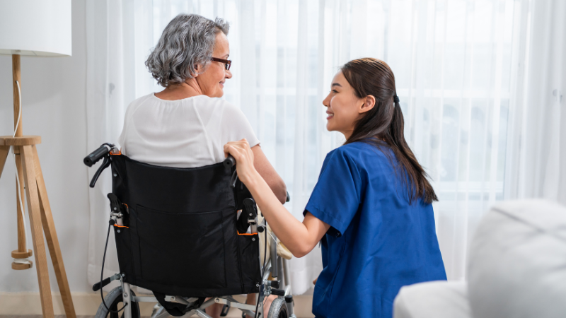 Senior with a caregiver
