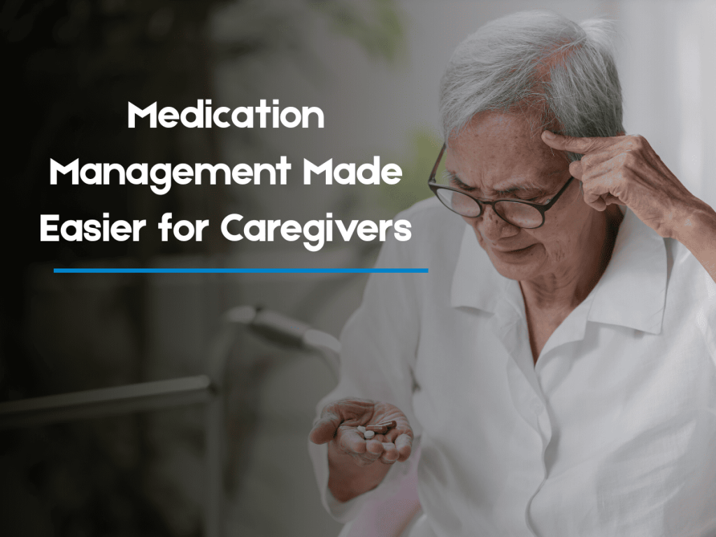 older adult sitting and try to take medicine