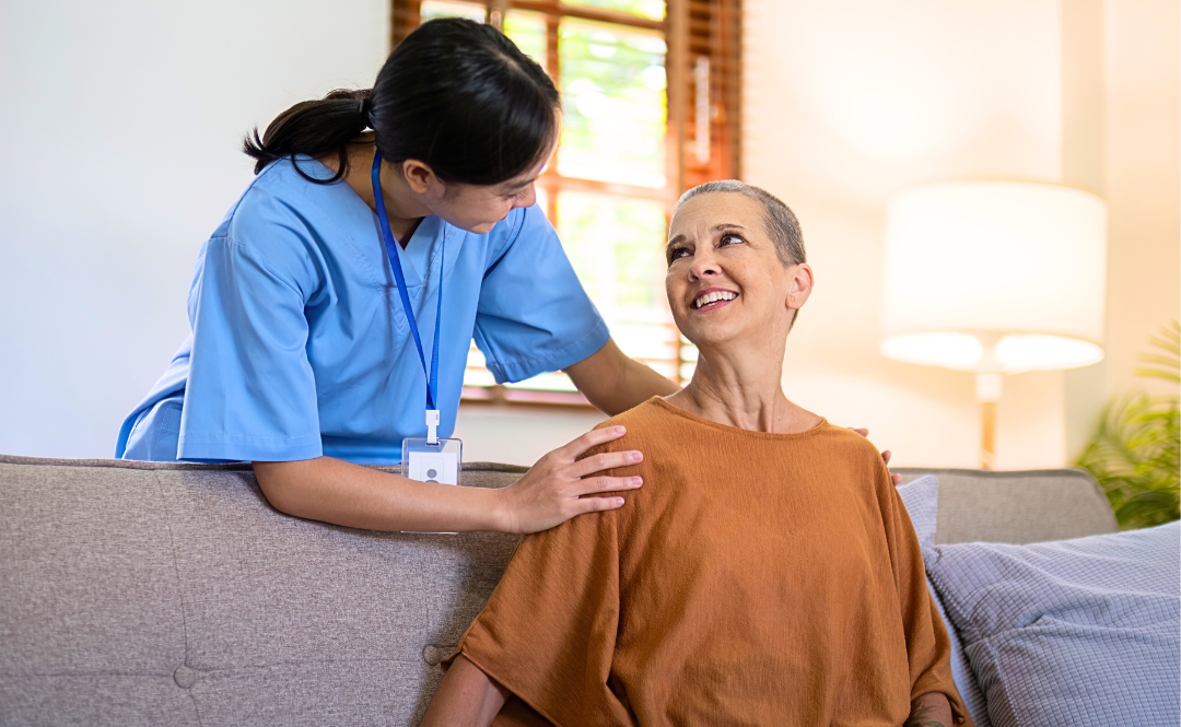 caregiver smiling with client
